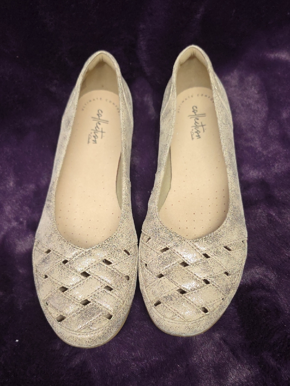 Clarks Metallic Taupe Woven Ballet Flats sz 8